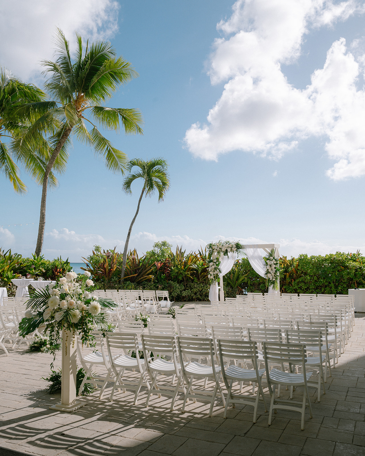 Tropical wedding setup by the beach.