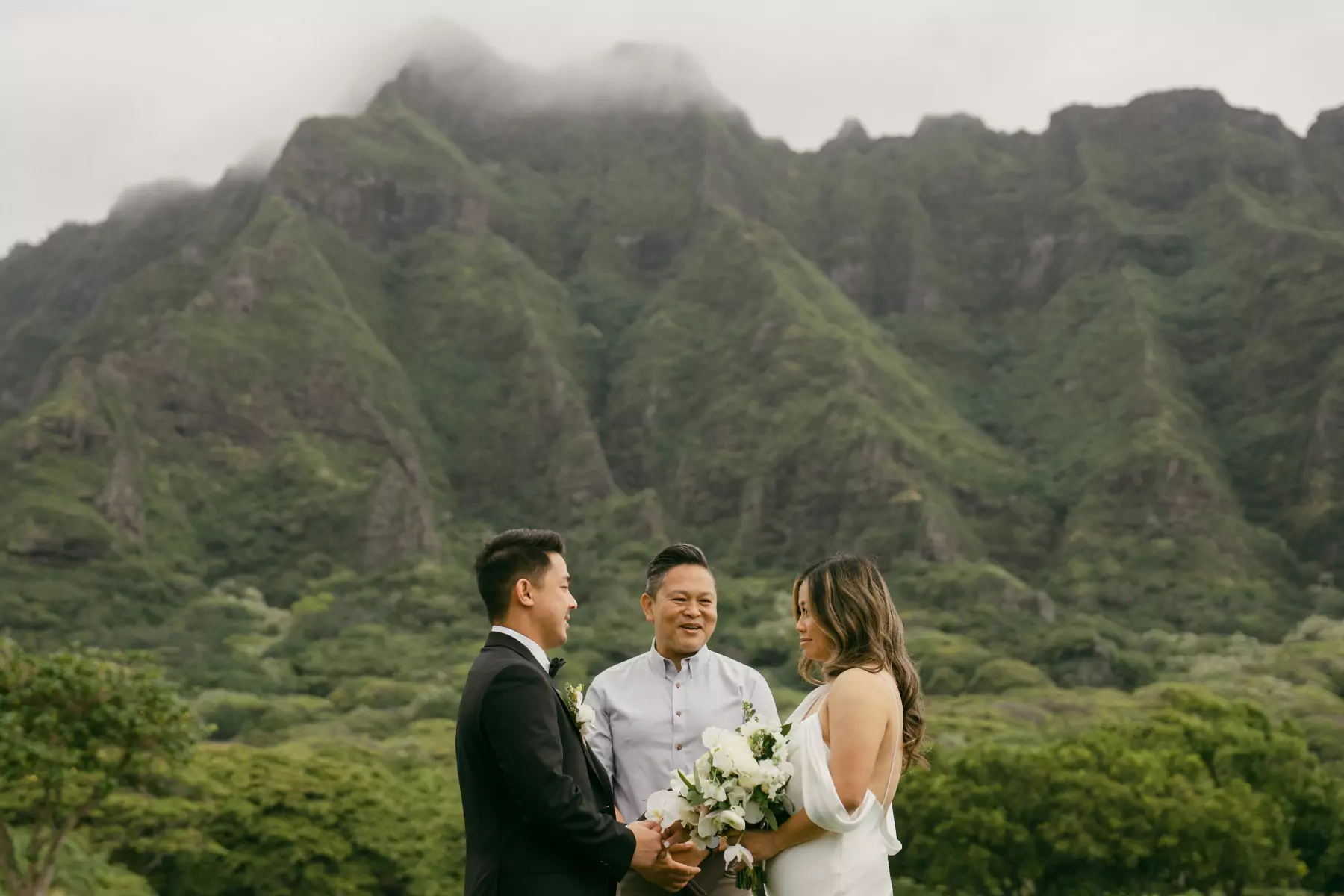 Bride and groom exchanging vows in a Hawaii elopement
