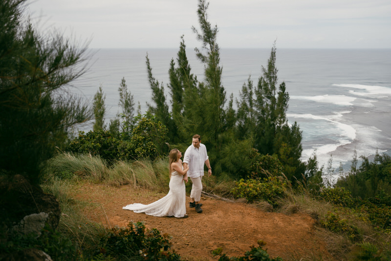 Newlyweds explore the Napaali Coast in Kauai.