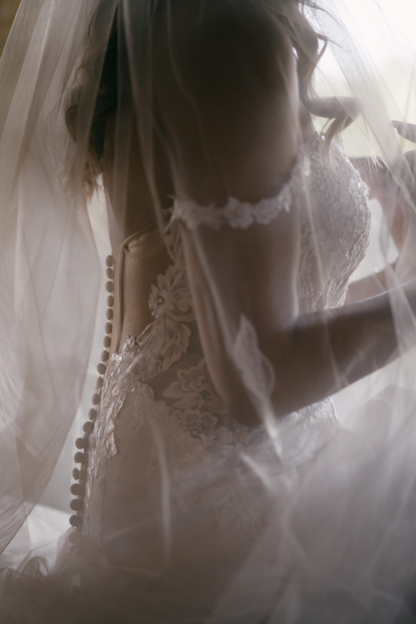 Wedding dress with intricate caging and a modern silhouette.