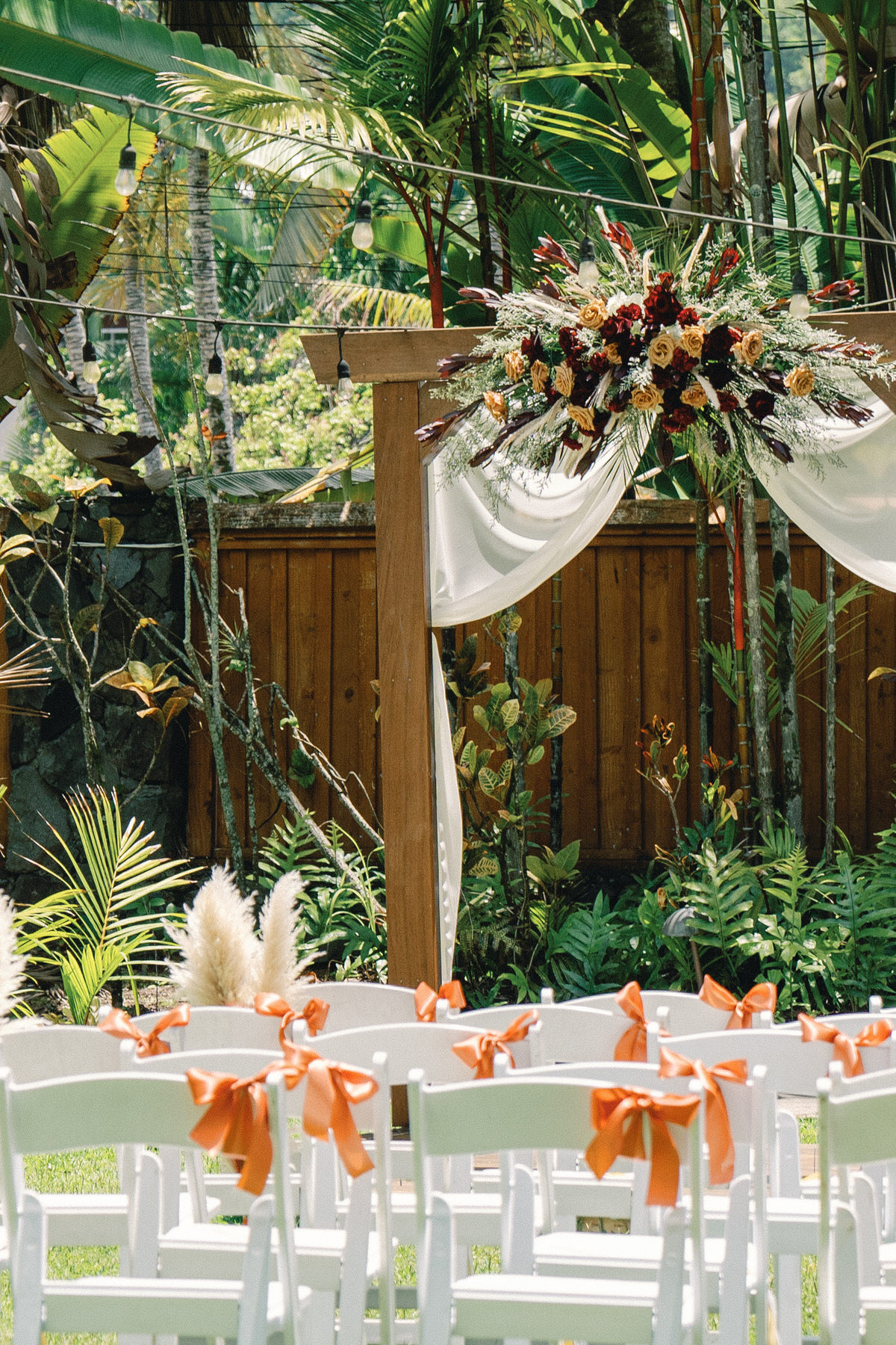 Wedding ceremony details at the Hale Koa estate.