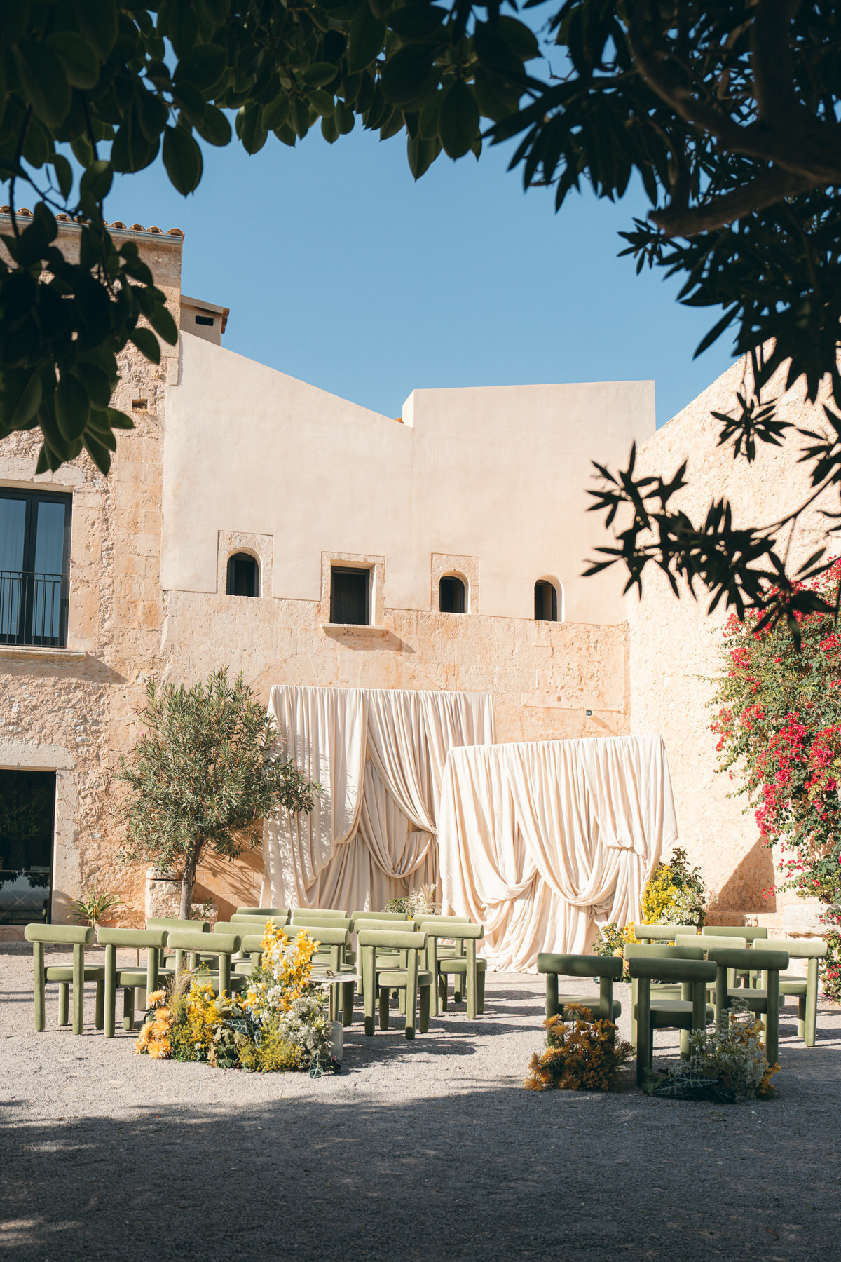 The ceremony setup at the Lodge, a Mallorca wedding venue.