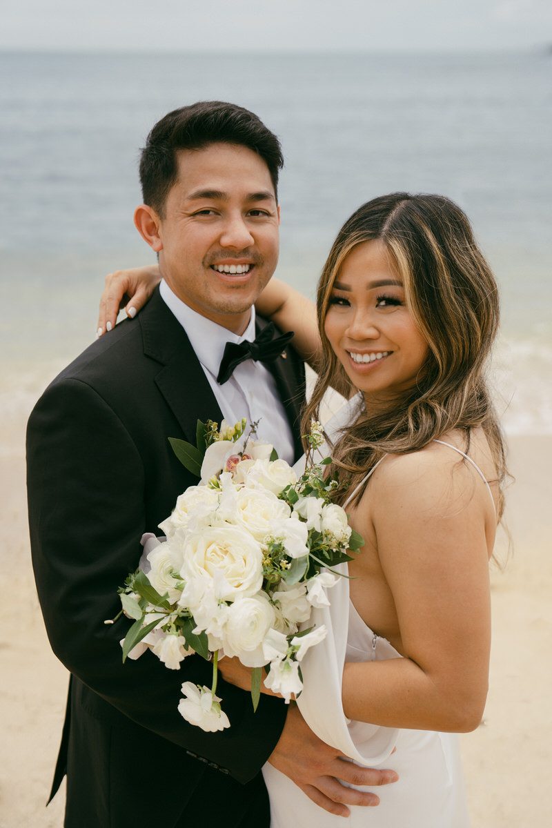 Tropical Oahu beach wedding photo shoot