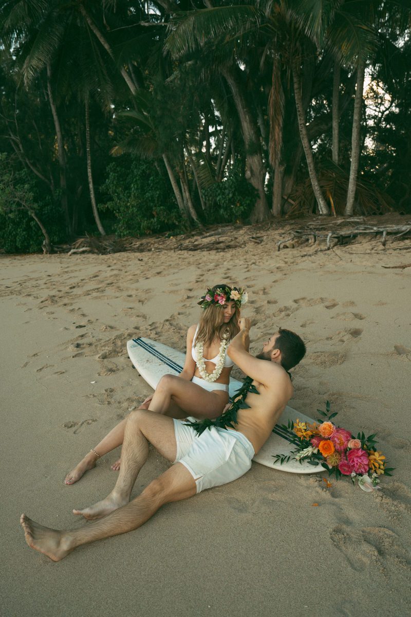 Romantic couple photoshoot on an Oahu beach