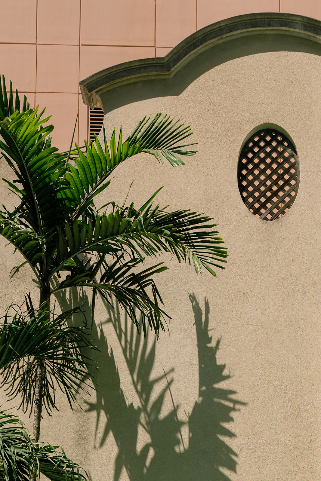 Tropical palm shadows and architectural details photographed during a Cafe Julia wedding in Honolulu.